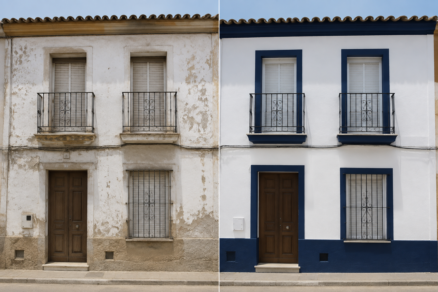Ejemplo ilustrativo antes y después de pintar una fachada